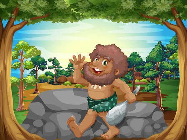 A caveman at the jungle — Stock Vector