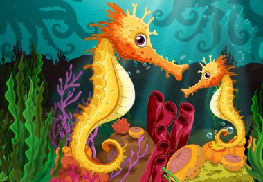 Two seahorses under the sea clipart