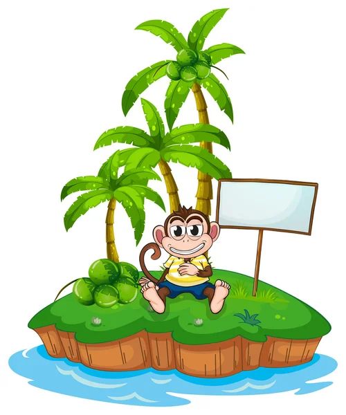 A monkey in the island with an empty signboard — Stock Vector