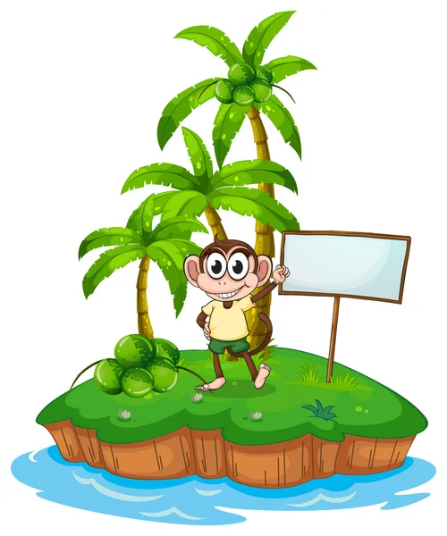 An island with a monkey and a signboard — Stock Vector