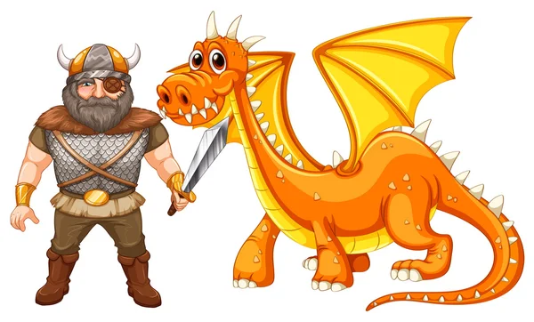 Dragón y vikingo — Vector de stock