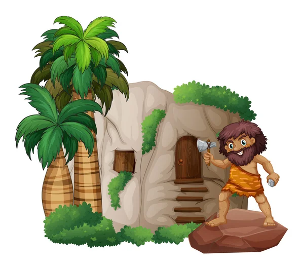 Caveman and house — Stock Vector