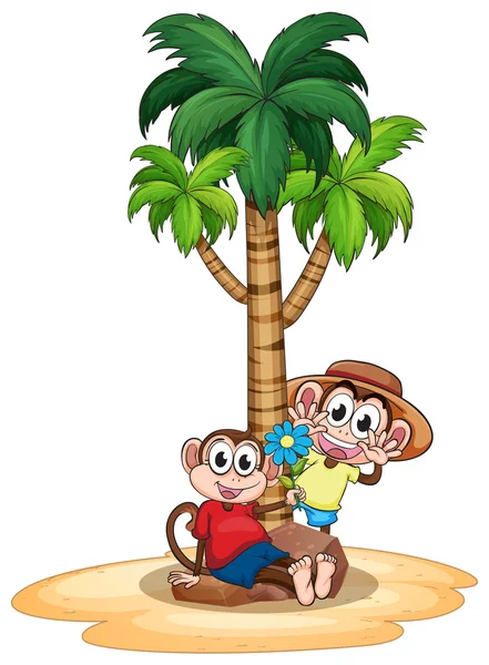 Monkeys and tree — Stock Vector