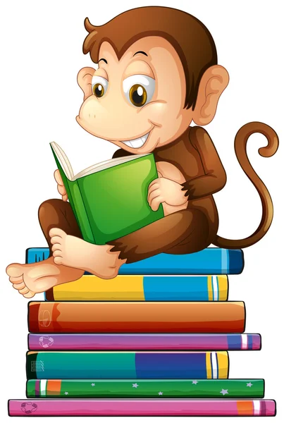 Monkey and books — Stock Vector