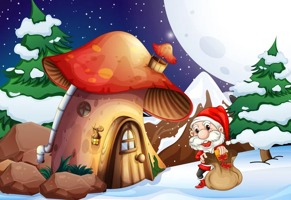 Santa outside the mushroom house Royalty Free Stock Vectors