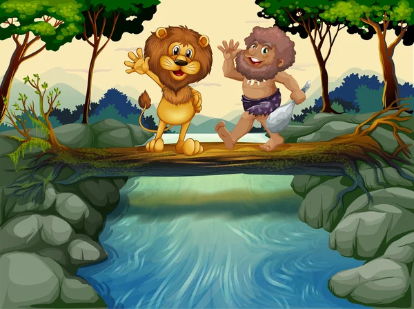 Homme et lion — Image vectorielle