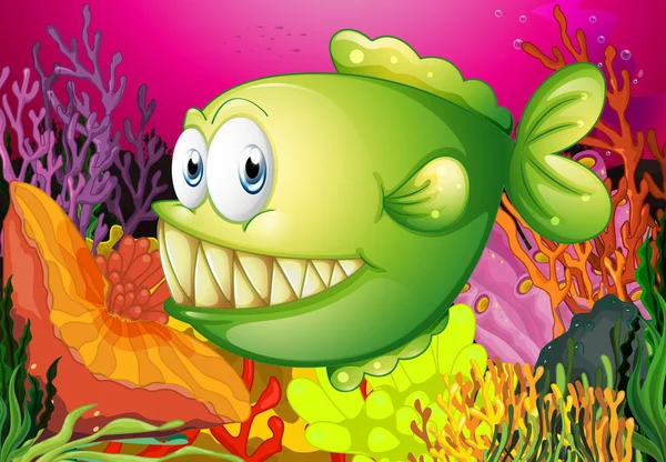A green piranha — Stock Vector