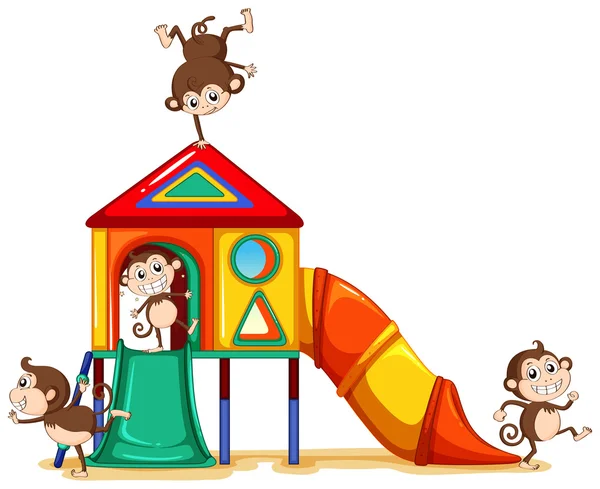 Monkeys playing at the playground — Stock Vector