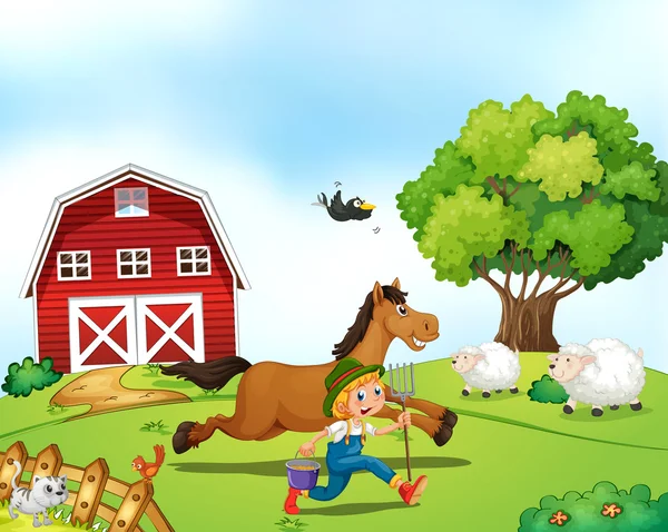 Farmer and horse — Stock Vector