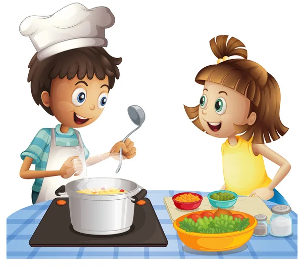 Niños cocinando en la cocina vector, gráfico vectorial © interactimages ...