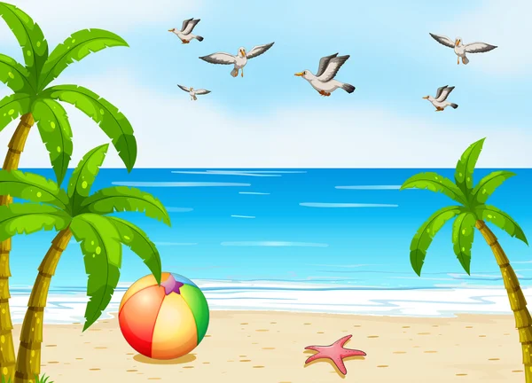 Una playa con pájaros — Vector de stock