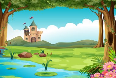 Castle and pond clipart