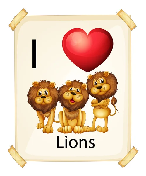 Me encantan los leones — Vector de stock