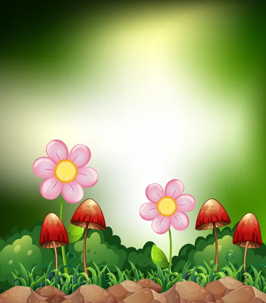 Paddestoel en bloemen — Stockvector