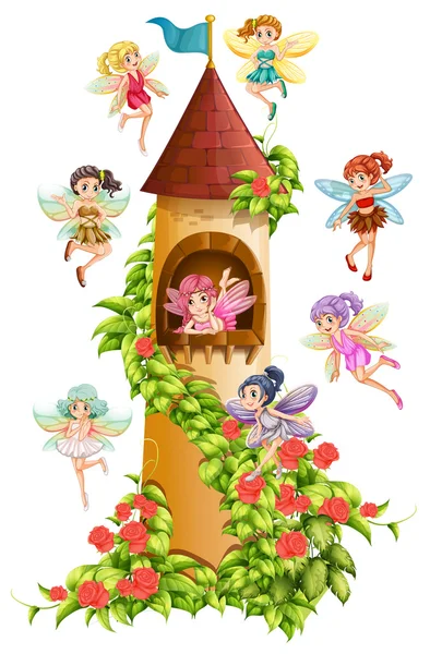 Fairies and tower — Stock Vector