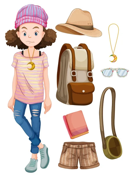 Hipster girl and things — Stock Vector