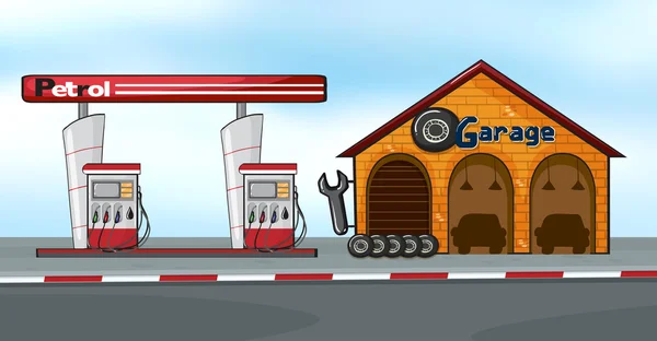 Posto de gasolina e garagem — Vetor de Stock