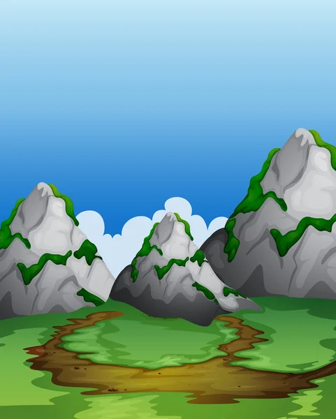 Escena de campo con montañas — Vector de stock