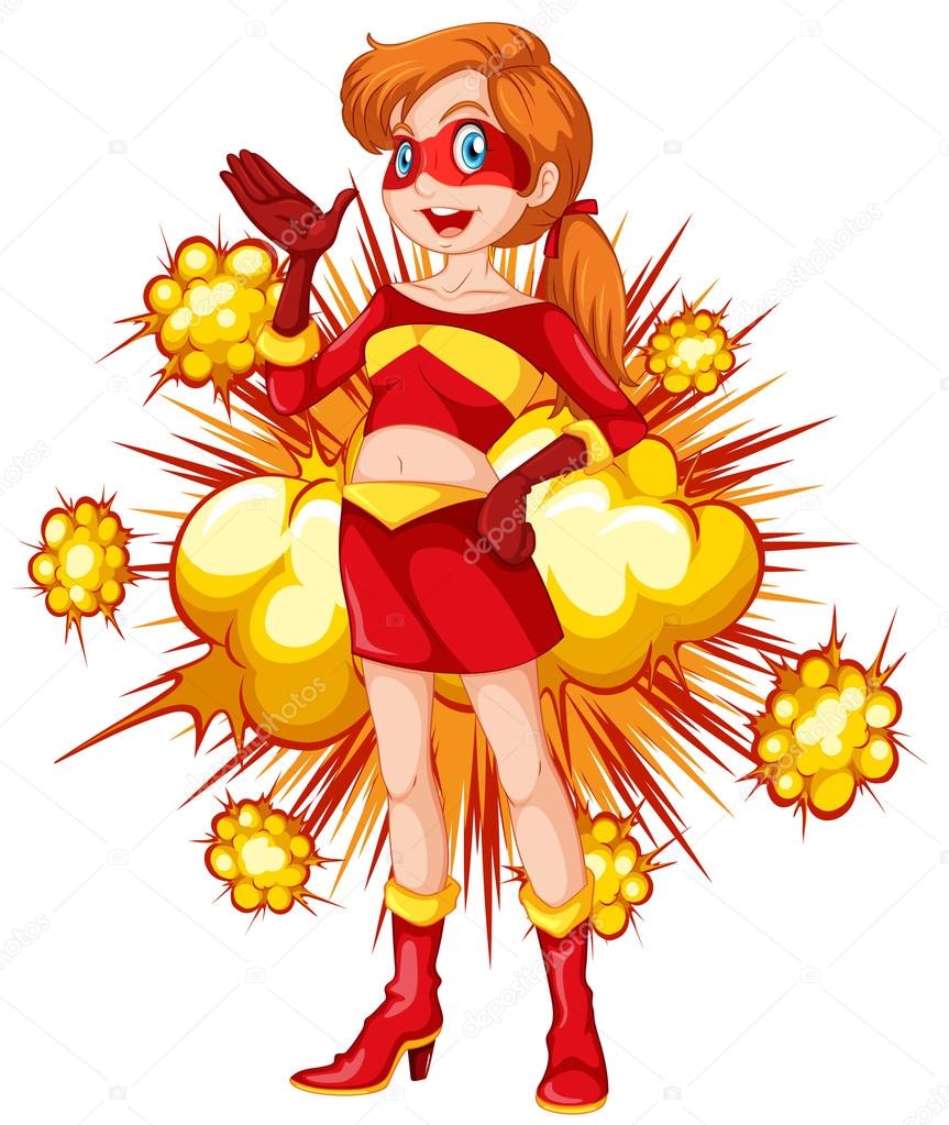 Female superhero with cloud explosion