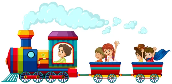 Tren y niños — Vector de stock