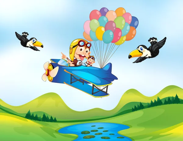 Monkey and helicopter — Stock Vector