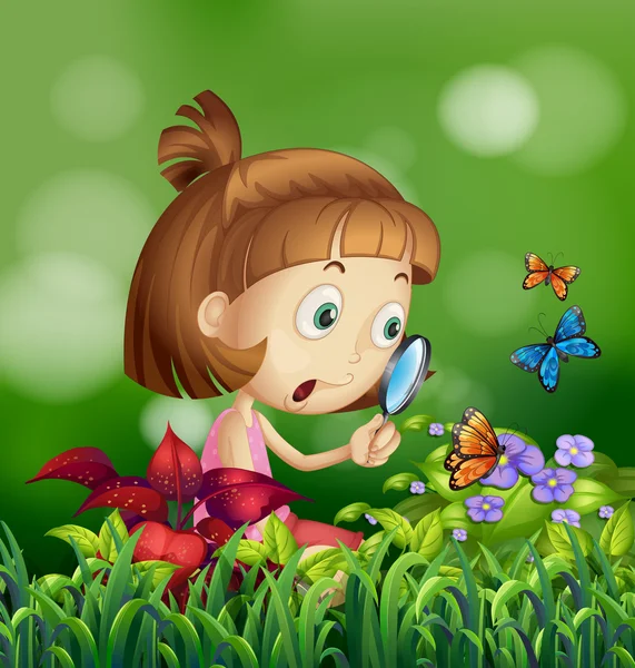 Dívka a motýli — Stockový vektor