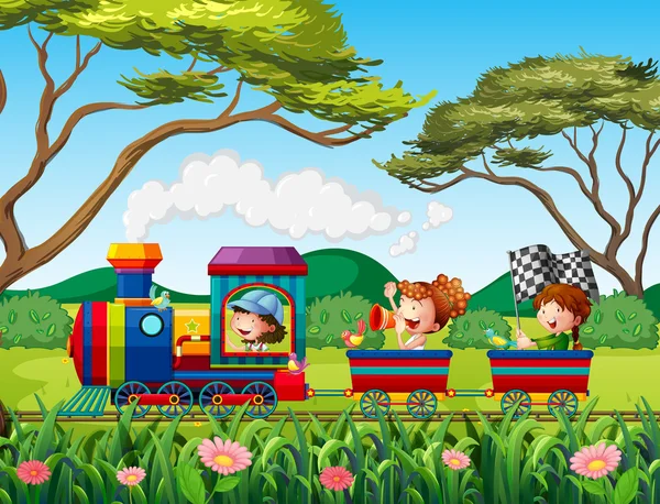 火车和儿童 — 图库矢量图片