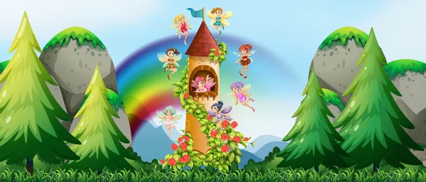 Fairies and castle — Stock Vector