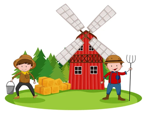 Farmers and barn — Stock Vector