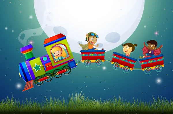 Children and train — Stock Vector