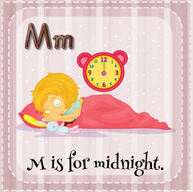 Flashcard harf M için gece yarısı oldu.