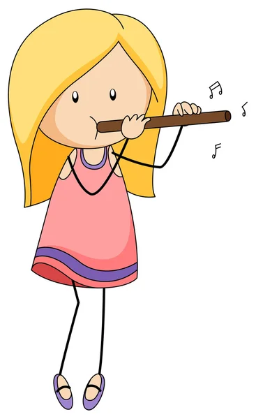 Chica tocando flauta sola — Vector de stock