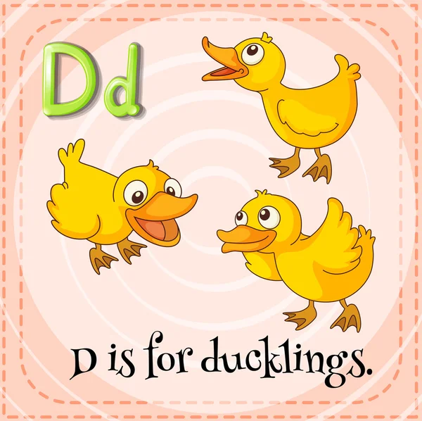 Flashcard 편지 D ducklings입니다.. — 스톡 벡터
