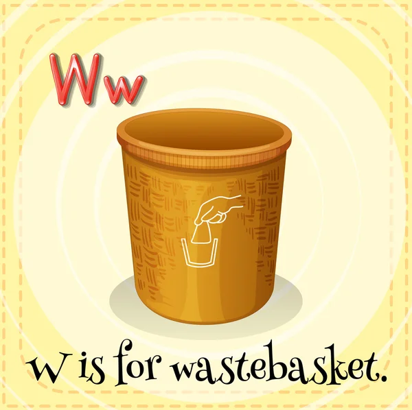 Flashcard letter W is for wastebasket. — Stock Vector