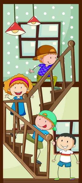 Niños subiendo las escaleras — Vector de stock