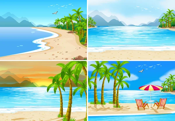 Négy beach jelenetek — Stock Vector