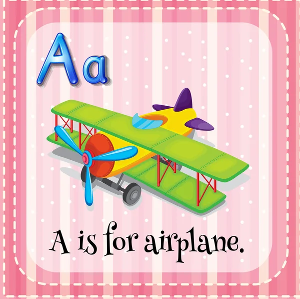 Flashcard γράμμα A είναι για το αεροπλάνο — Διανυσματικό Αρχείο