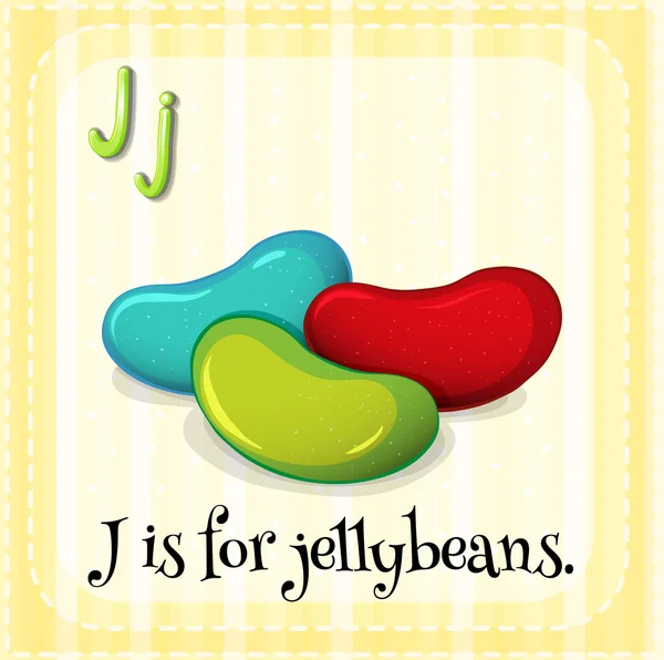 Flashcard brief J is voor jellybeans — Stockvector