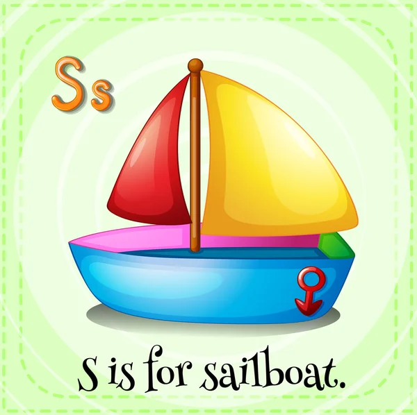 Flashcard letter S is for sailboat. — Stock Vector