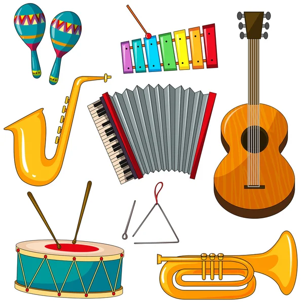 Diferentes tipos de instrumentos musicales — Vector de stock