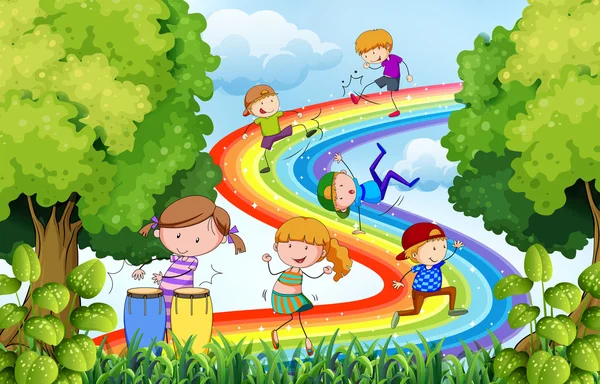 Niños jugando arcoiris Imágenes Vectoriales, Gráfico Vectorial de Niños  jugando arcoiris | Depositphotos