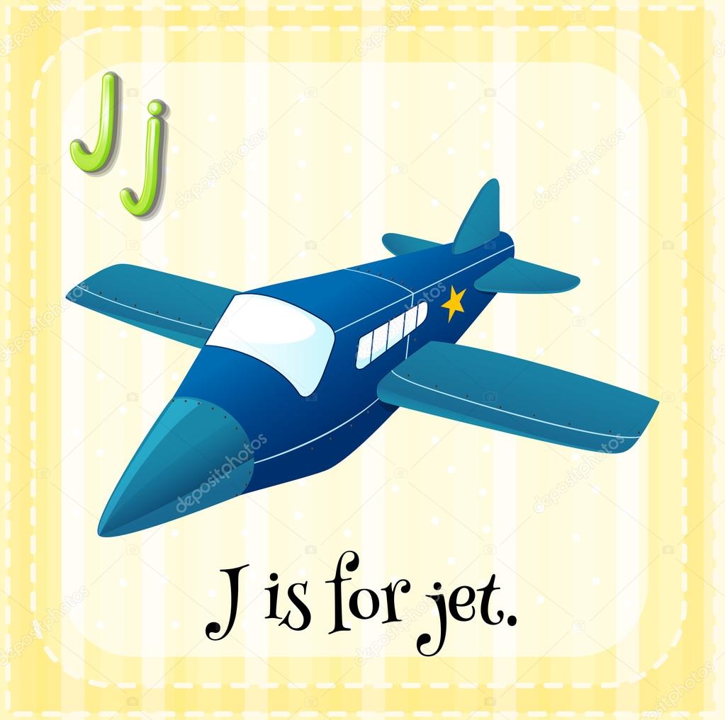 Flashcard letter J is for jet.