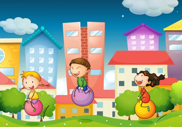 Niños y ciudad — Vector de stock