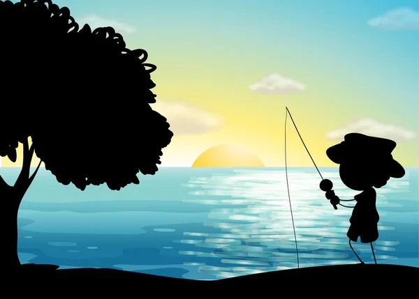 Silhouette Fishing — ストックベクタ