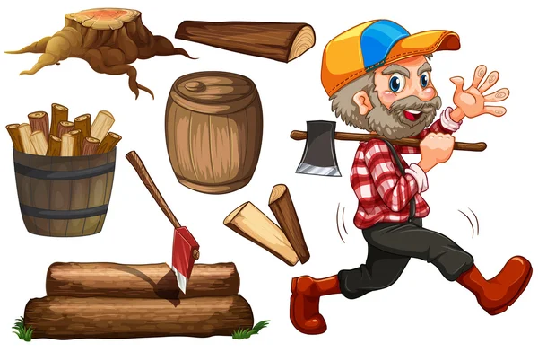 Lumber jack and wood — Stock Vector