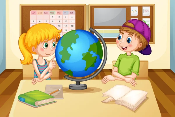 Kinderen en globe — Stockvector