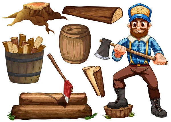 Lumberjack and firewood — Stock Vector