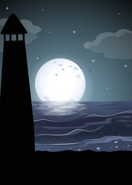 Okyanus tarafından siluet deniz feneri
