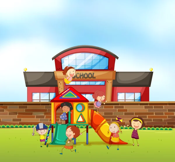 Dzieci bawiące się na boisku szkolnym — Wektor stockowy