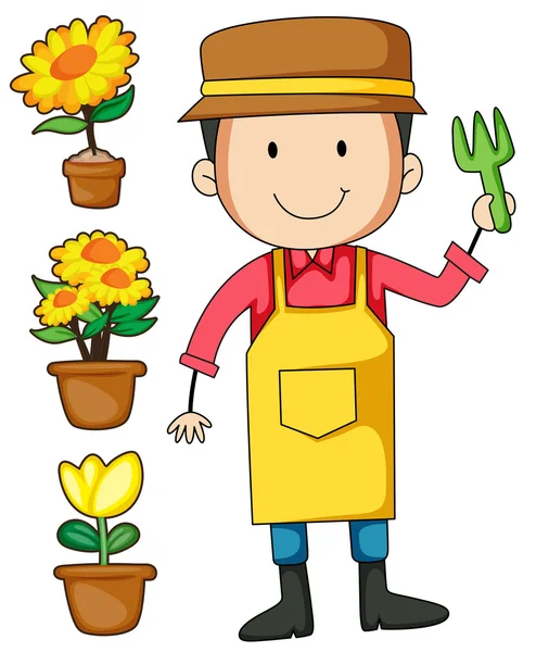 Tuinman en flower pot — Stockvector